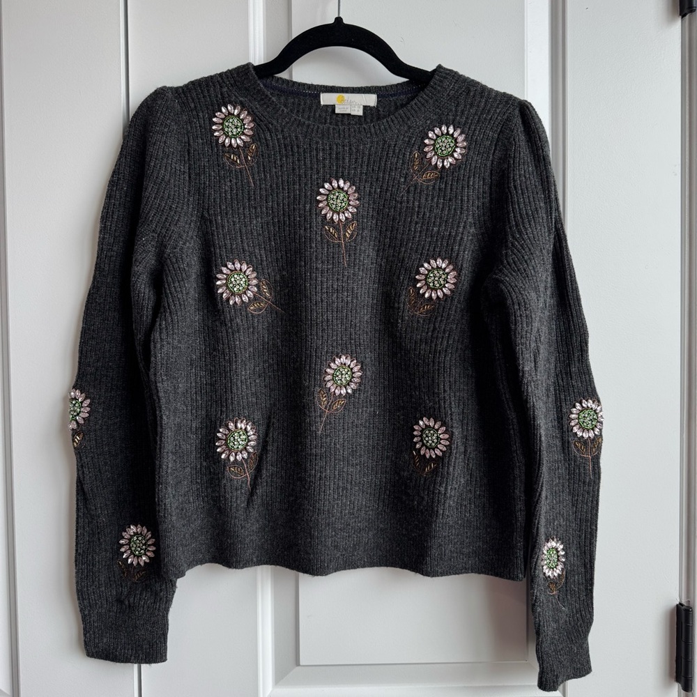 BODEN Jeweled Floral Wool & Alpaca Blend Sweater Sz 6